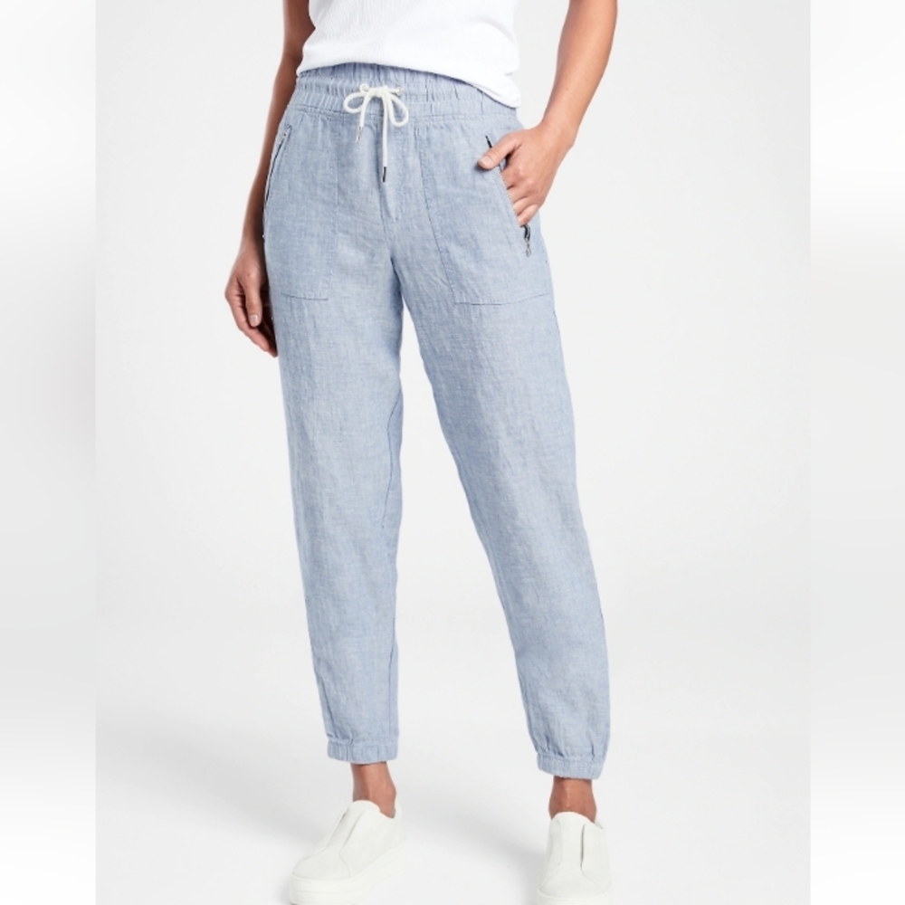 Athleta Cabo Linen Jogger Chambray Blue 14
